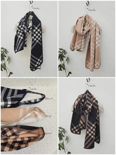 正韓EBA高級感格紋百搭圍巾2